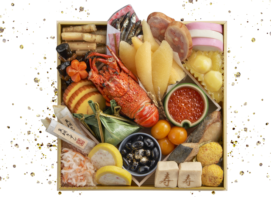 一の重：祝い海老、数の子、焼き帆立などを詰め合わせたおせち