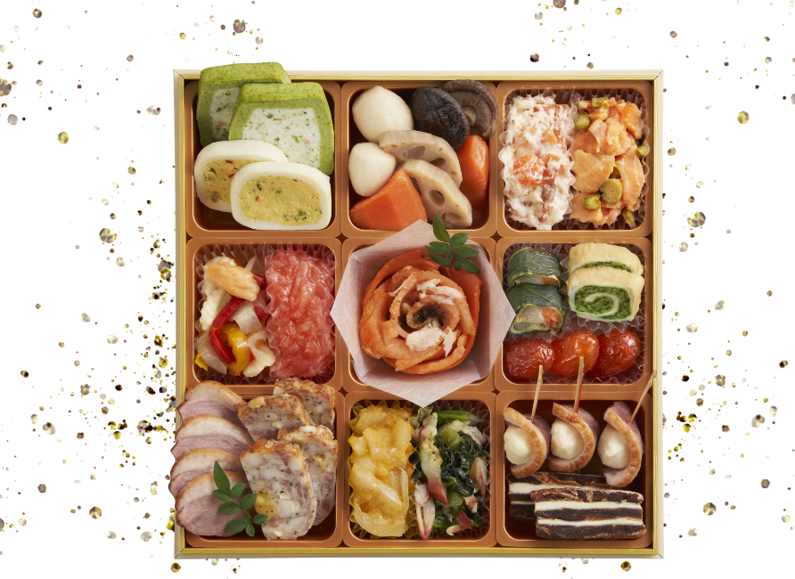 一の重：祝い海老、数の子、焼き帆立などを詰め合わせたおせち