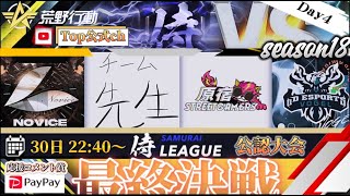 【荒野行動】〈公認大会〉侍LSN18.本戦Day4/プロ級の強さ『Novice』が逃げ切るか！？『αDVogel』は二連覇を懸けて…