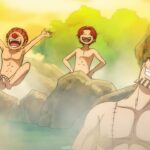 Rayleigh shows off his huge body with Shanks and Buggy bathing in 100 degree hot water