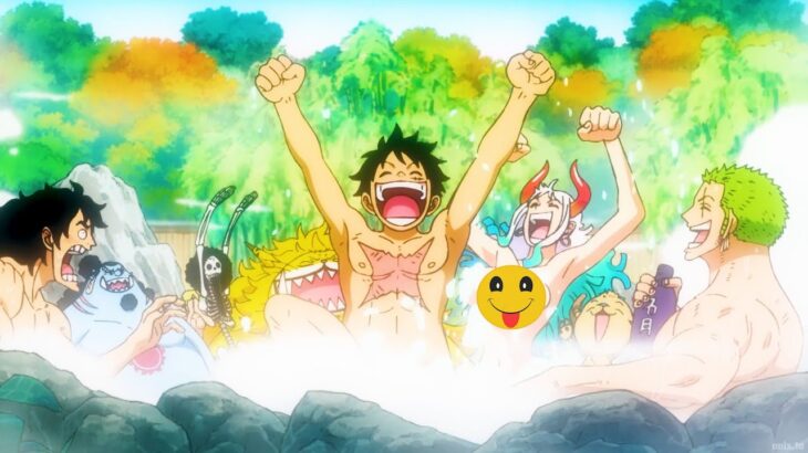 One Piece 1079 – Yamato bathing with the boys of the Straw Hat, causing Sanji to have a bloody nose