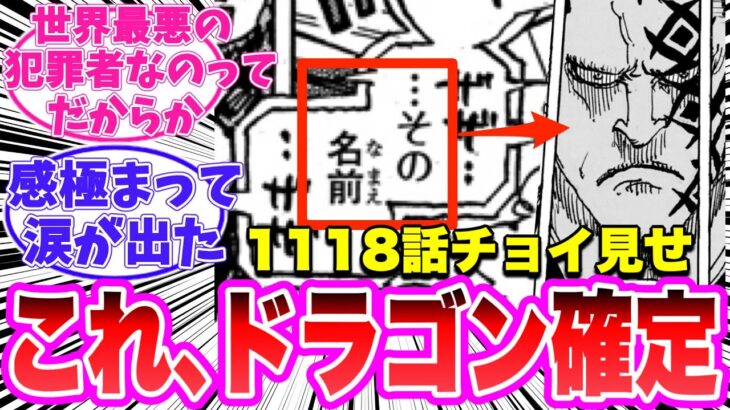 【最新1118話チョイ見せ】「その者の名前」がドラゴンであることに気がついてしまった読者の反応集【ワンピース】