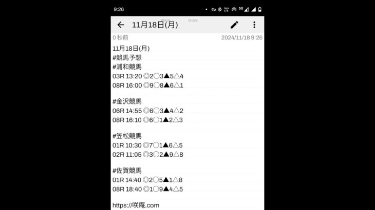11月18日(月) #競馬予想 #浦和競馬 #金沢競馬 #笠松競馬 #佐賀競馬