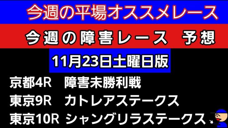 [平場オススメレースと障害レースの予想]11月23日土曜日版　障害未勝利戦　カトレアステークス　シャングリラステークス