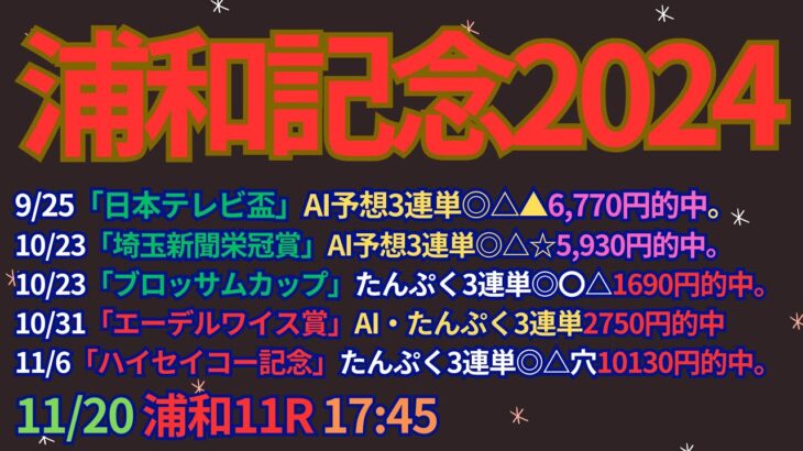 浦和記念2024予想【浦和競馬】6番人気以下は過去10年0勝。複勝率4.9%【0-1-2-58】AI予想＋調教診断＋買い目