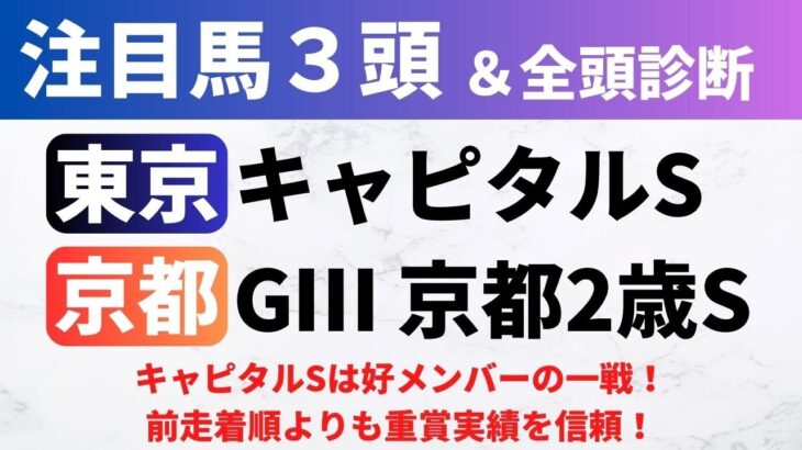 【2024キャピタルS/京都2歳S】競馬予想｜キャピタルSは高速馬場得意のトロヴァトーレに注目！