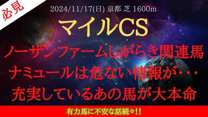 【 最終結論 】マイルCS 2024 予想 ノーザンファームしがらき関連馬・ナミュールは危ない情報が存在！充実しているあの馬が大本命【中央競馬予想】