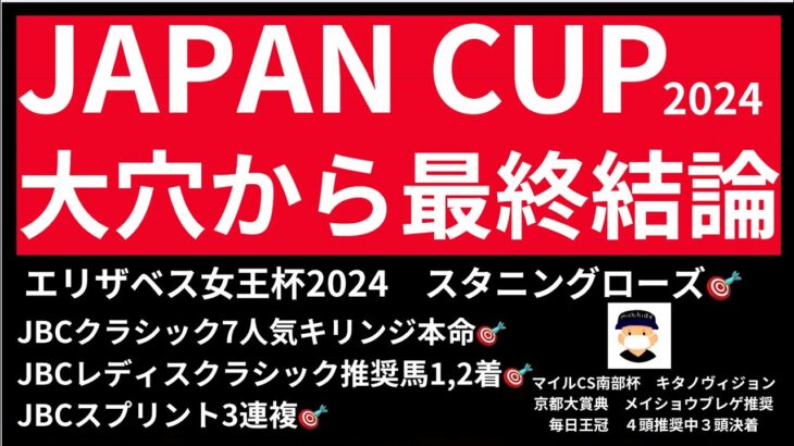 ジャパンカップ２０２４の競馬予想、最終結論。大チャンス。