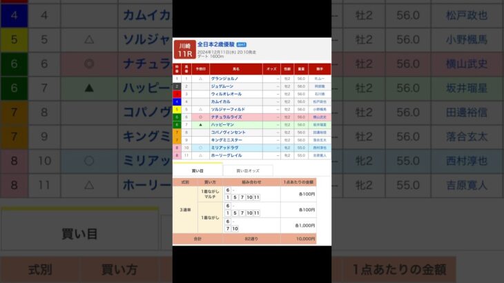 川崎競馬場 メインレース 全日本２歳優駿（Ｊｐｎ１） を予想します #競馬 #予想 #競馬予想 #買い目 #川崎11r #川崎競馬 #川崎競馬場 #地方競馬 #メインレース #全日本２歳優駿