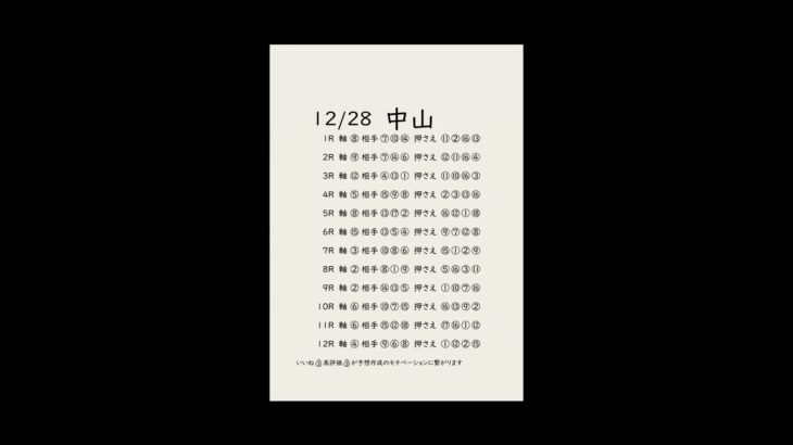 12/28中山競馬予想表