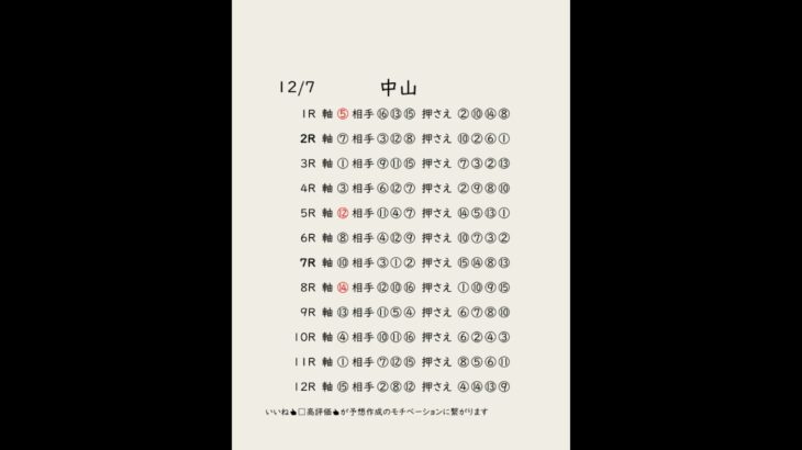 12/7中山競馬予想表