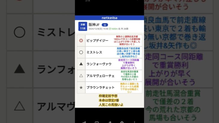 #阪神ジュベナイルフィリーズ #競馬予想 #阪神jf #ビップデイジー #ミストレス#ランフォーヴァウ #アルマヴェローチェ #本庄市 #ラーメン居酒屋 #ラーメン大好き #激走穴馬