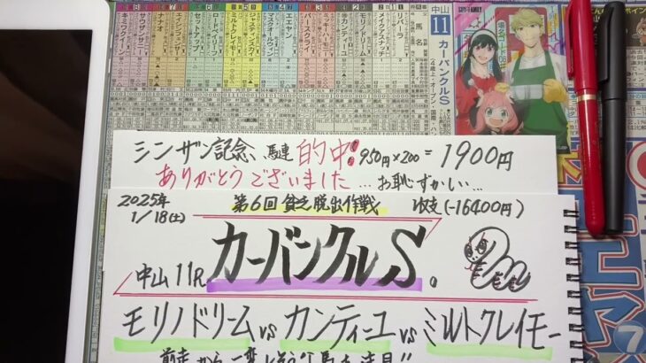 【競馬予想】中山11R カーバンクルステークス🏇シンザン記念的中🎯恥ずかし🤭第6回貧乏脱出作戦❗️