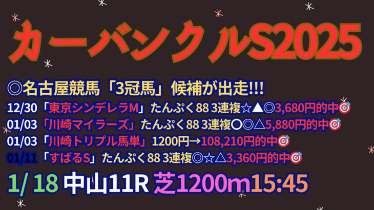 カーバンクルステークス2025予想【中山競馬】内枠＋先行有利で速い時計決着想定[全頭診断＋買い目]