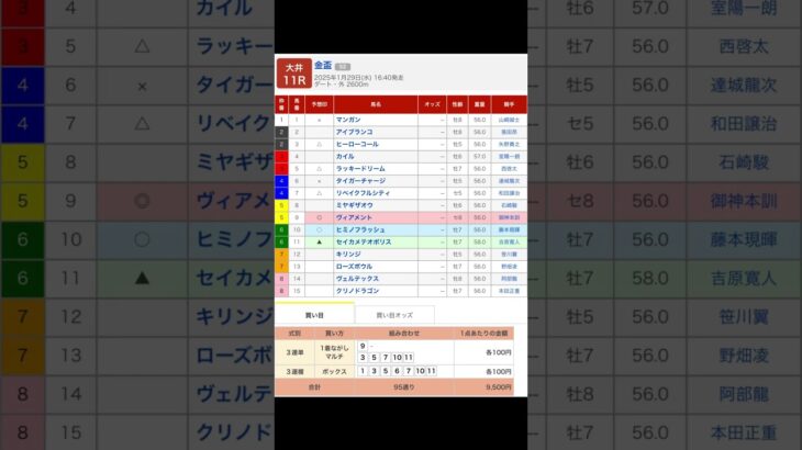 大井競馬場 メインレース 金盃 （S2） を予想します #競馬 #予想 #競馬予想 #買い目 #大井競馬 #大井競馬場 #メインレース #地方競馬 #金盃 #shorts #重賞