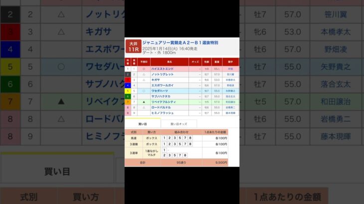 大井競馬場 メインレース ジャニュアリー賞 を予想します #競馬 #予想 #競馬予想 #買い目 #大井競馬 #大井競馬場 #メインレース #地方競馬 #ジャニュアリー賞 #shorts