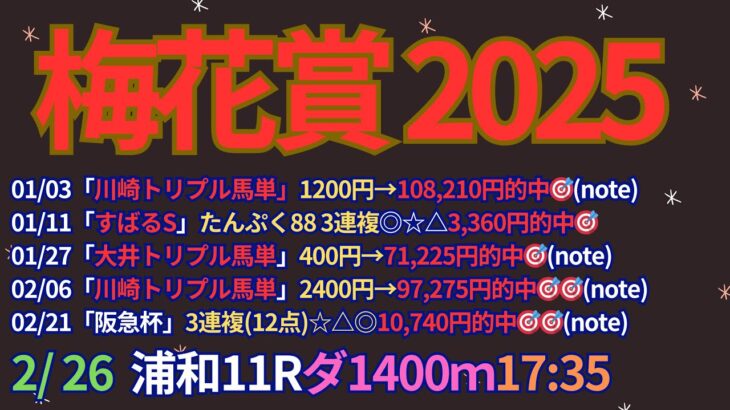 梅花賞2025予想【浦和競馬】全頭診断＋調教診断＋買い目