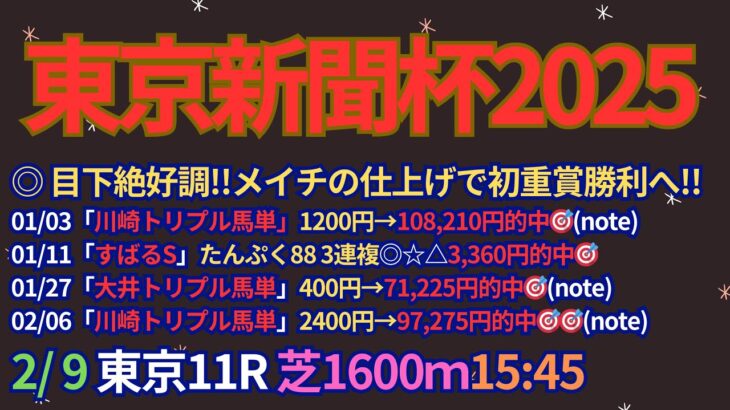 東京新聞杯2025予想【東京競馬】メイチの仕上げで初重賞制覇へ!!全頭診断＋調教診断＋買い目