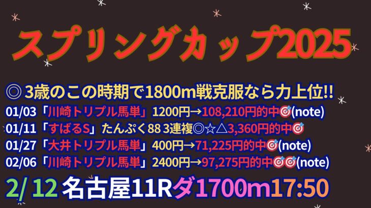 スプリングカップ2025予想【名古屋競馬】全頭診断＋調教診断＋買い目