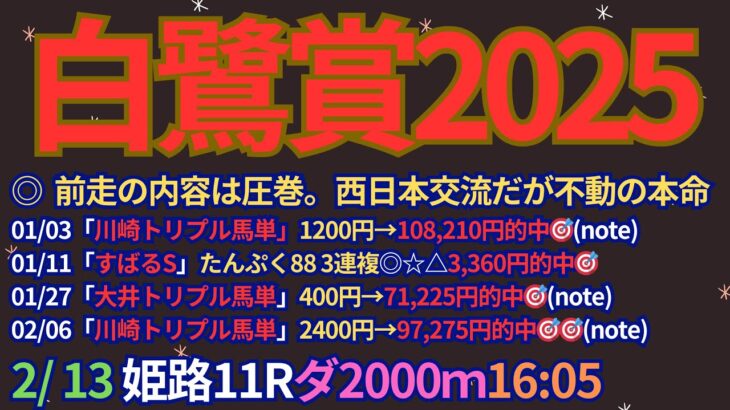 白鷺賞2025予想【姫路競馬】全頭診断＋調教診断＋買い目