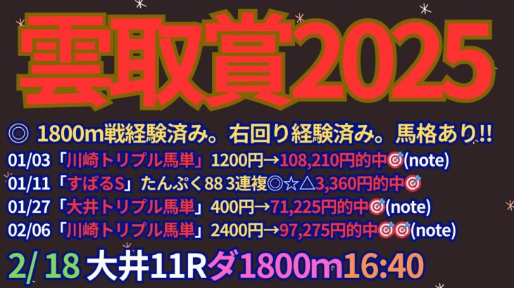 雲取賞2025予想【大井競馬】全頭診断＋調教診断＋買い目