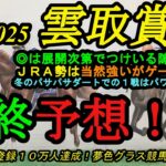 【最終予想】2025雲取賞！◎はパワーと先行力が武器で有力馬のゲート次第では楽しみあり？