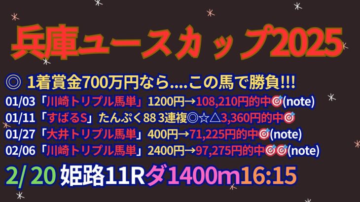 兵庫ユースカップ2025予想【姫路競馬】全頭診断＋調教診断＋買い目