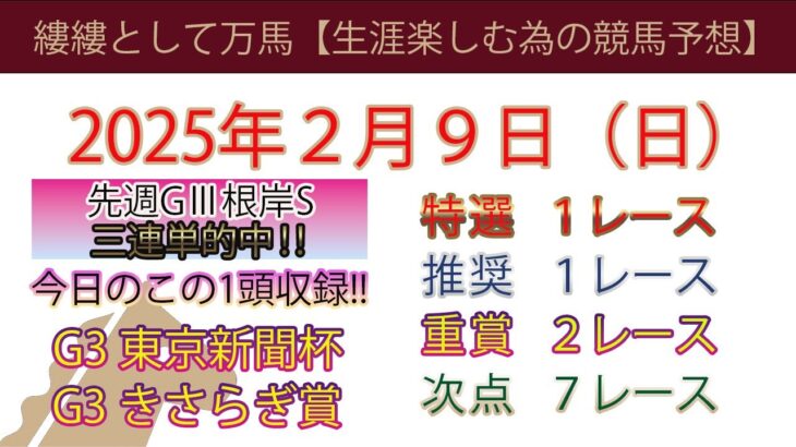 2025年2月９日日曜日競馬予想＃競馬＃平場予想＃中央競馬＃JRA＃競馬予想＃平場予想＃重賞予想＃東京新聞杯＃きさらぎ賞