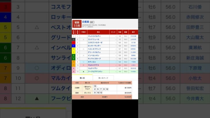 姫路競馬場 メインレース 白鷺賞重賞１ を予想します #競馬 #予想 #競馬予想 #買い目 #姫路競馬 #姫路競馬場 #地方競馬 #メインレース #馬 #白鷺賞 #重賞