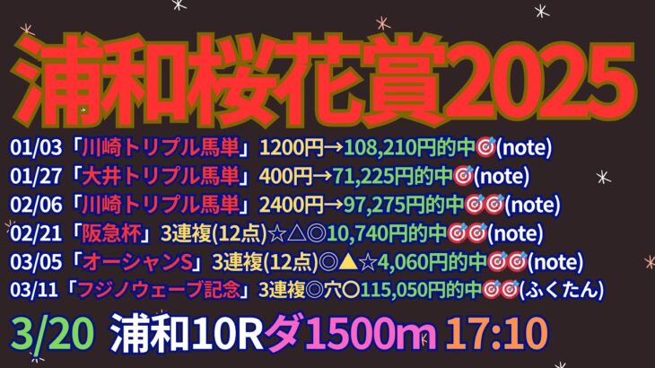 桜花賞2025予想【浦和競馬】全頭診断＋調教診断＋買い目