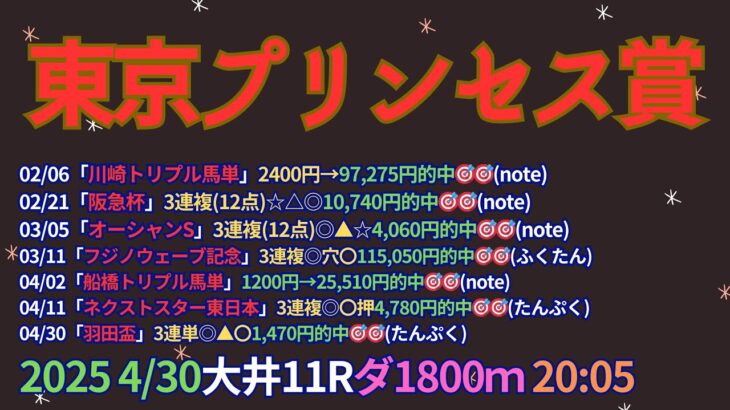 東京プリンセス賞2025予想【大井競馬】全頭診断＋調教診断＋買い目【4/30大井トリプル馬単的中チャレンジ🎯】