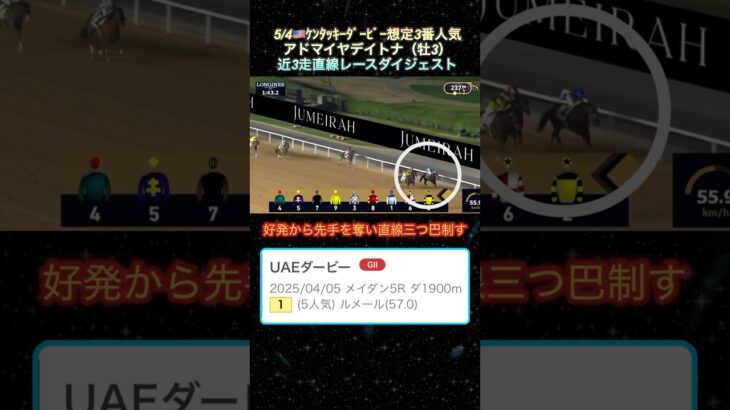 【アドマイヤデイトナ】🇺🇸ケンタッキーダービー想定3番人気！近3走ダイジェスト  #競馬  #ケンタッキーダービー  #アドマイヤデイトナ  #shorts
