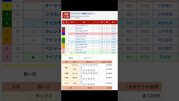 船橋競馬場 メインレース ラピスラズリ特別 を予想します #競馬 #予想 #競馬予想 #買い目 #船橋11r #船橋競馬 #船橋競馬場 #地方競馬 #メインレース #馬 #ラピスラズリ特別