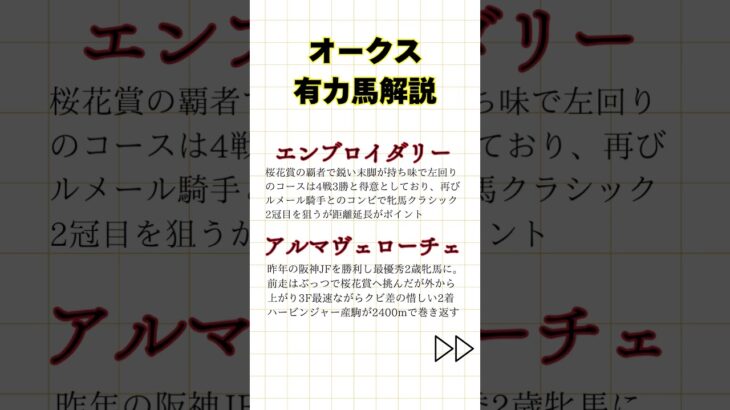 2025オークスの有力馬解説 #競馬 #競馬予想 #オークス #優駿牝馬