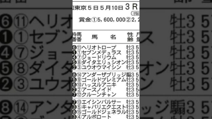 【競馬予想／次走狙ってみたい馬】2025年5月10日東京3レース2着セブンメデュラス「直線1.3着馬が壁になり追い出しを我慢する不利があった」#競馬 #競馬予想 #東京競馬場