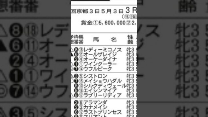 【競馬予想】2025年5月24日京都3レース◉オーケーダイナ「前走、最後の直線で前を走る2頭の間を抜けようとしたところ狭くなり外に持ち出す不利」#競馬 #競馬予想 #京都競馬場