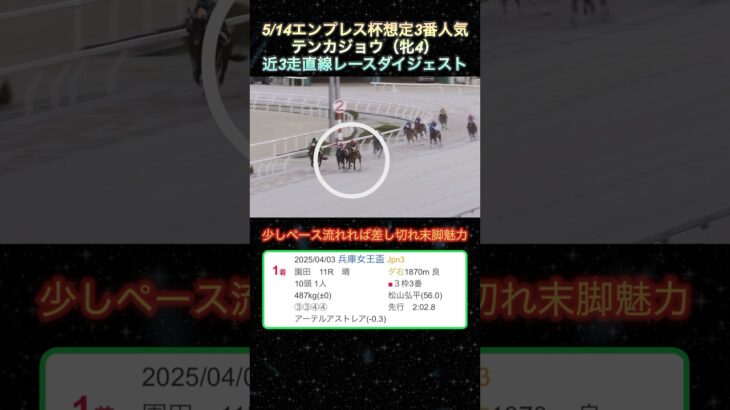 【テンカジョウ】 エンプレス杯想定3番人気！近3走ダイジェスト  #競馬  #エンプレス杯  #テンカジョウ  #shorts