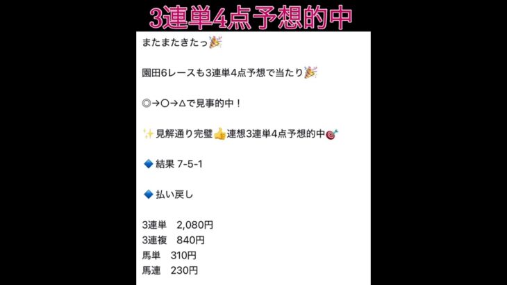 園田6Rも3連単4点予想的中🎯 #万馬券 #まい競馬