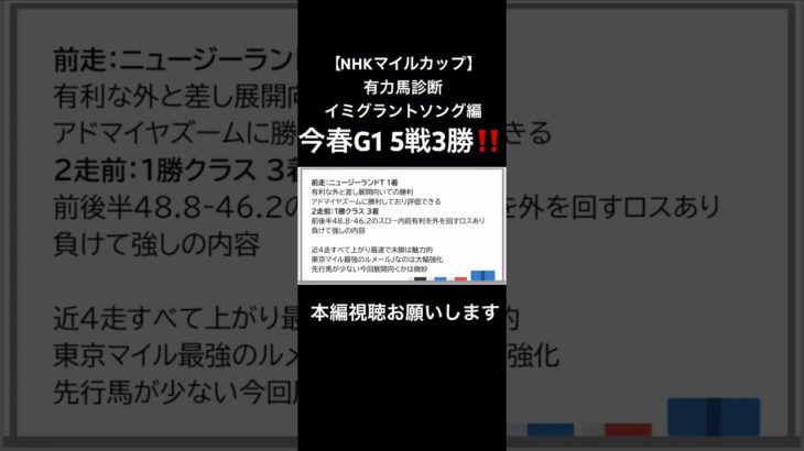 【NHKマイルカップ2025】今春G1 5戦3勝の男による有力馬診断‼️  イミグラントソング編 #競馬 #NHKマイルカップ #中央競馬予想 #有力馬診断 #全頭診断