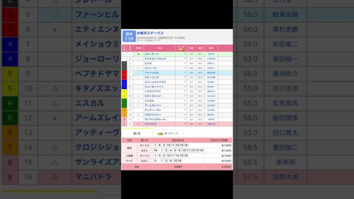 阪神競馬場 メインレース 水無月ステークス を予想します #競馬 #予想 #競馬予想 #買い目 #阪神11r #阪神競馬 #阪神競馬場 #jra #水無月ステークス #メインレース