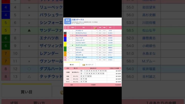 阪神競馬場 メインレース 三宮ステークス を予想します #競馬 #予想 #競馬予想 #買い目 #阪神11r #阪神競馬 #阪神競馬場 #jra #三宮ステークス #メインレース