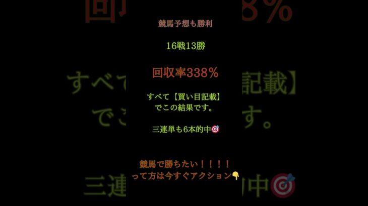 🎯 今日も競馬予想で大勝利！🏇【地方競馬予想】※最強の公開買い目でこの実績◆ 16戦13勝   ◆ 回収率     338％◆ 3連単       6本的中