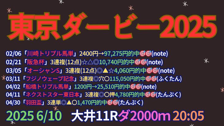 東京ダービー2025予想【大井競馬】全頭診断＋調教診断＋買い目【6/11大井トリプル馬単キャリオーバー💰💰】