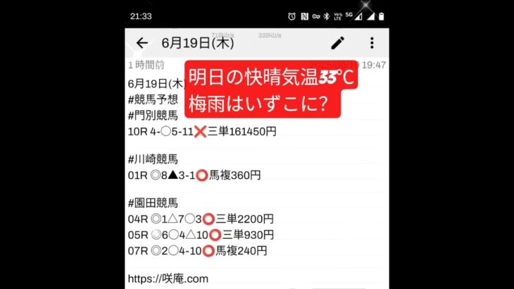 6月19日(木) #競馬予想 #門別競馬 #川崎競馬 #園田競馬
