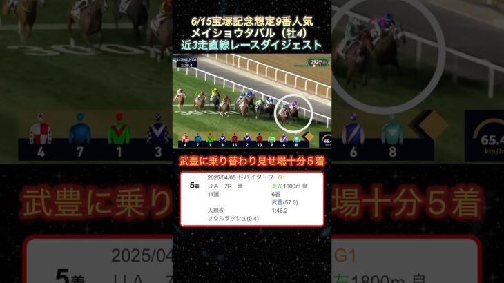 【メイショウタバル】 宝塚記念想定9番人気！近3走ダイジェスト  #競馬  #宝塚記念  #メイショウタバル  #shorts
