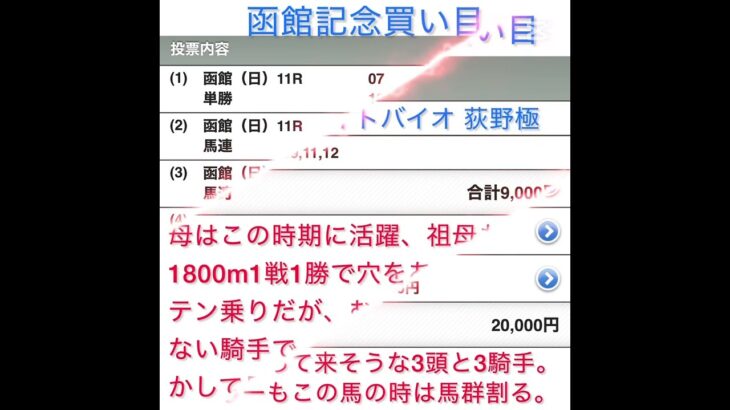 函館記念・ラジオNIKKEI賞・鶴ヶ城S・湯の川温泉特別 予想 買い目2025年