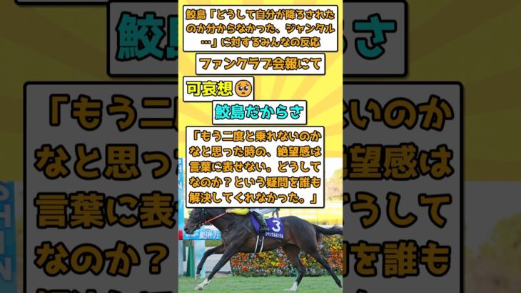 【競馬】鮫島「どうして自分が降ろされたのか分からなかった、ジャンタル…」【反応集】