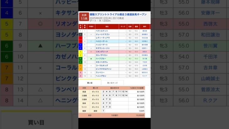 大井競馬場 メインレース 優駿スプリントトライアル を予想します #競馬 #予想 #競馬予想 #買い目 #大井競馬 #大井競馬場 #メインレース #地方競馬  #優駿スプリントトライアル