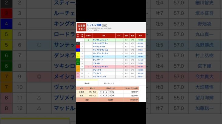 名古屋競馬場 メインレース トリトン争覇（ＳＰ２） を予想します #競馬 #予想 #競馬予想 #買い目 #名古屋競馬場 #名古屋競馬 #地方競馬 #メインレース #トリトン争覇 #重賞