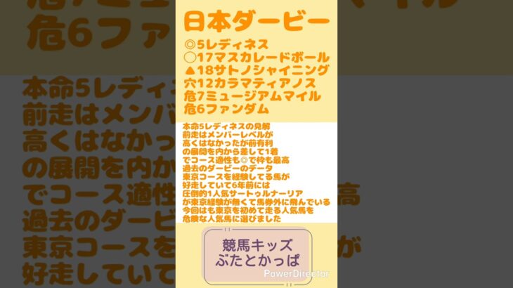 日本ダービー予想#競馬#競馬予想#日本ダービー#日本ダービー印#レディネス#マスカレードボール＃サトノシャイニング#カラマティアノス#クロワデュノール